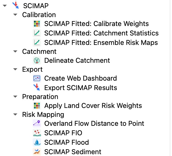 Processing Toolbox with the SCIMAP provider expanded