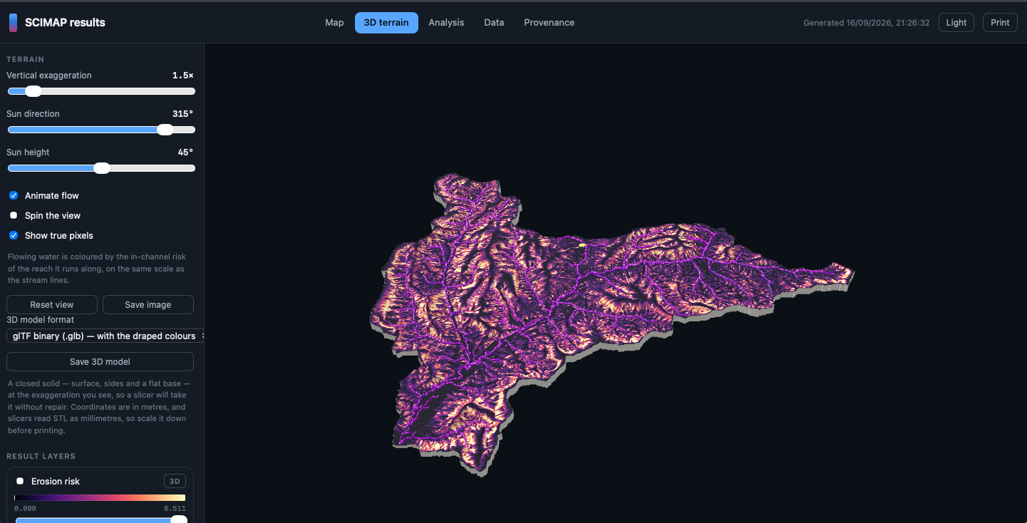 The dashboard's 3D terrain view