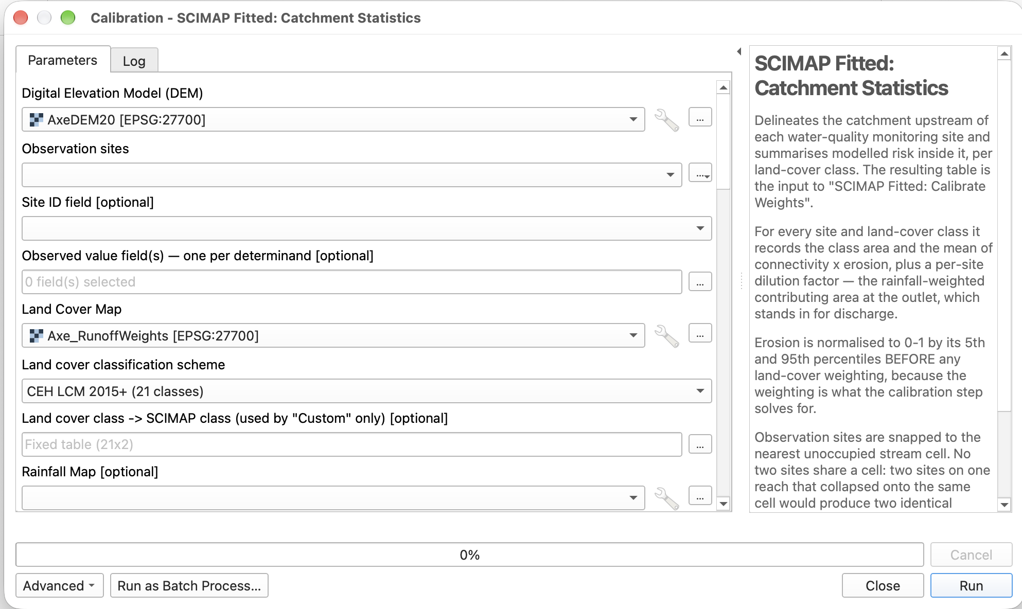 SCIMAP Fitted 1 Processing dialog