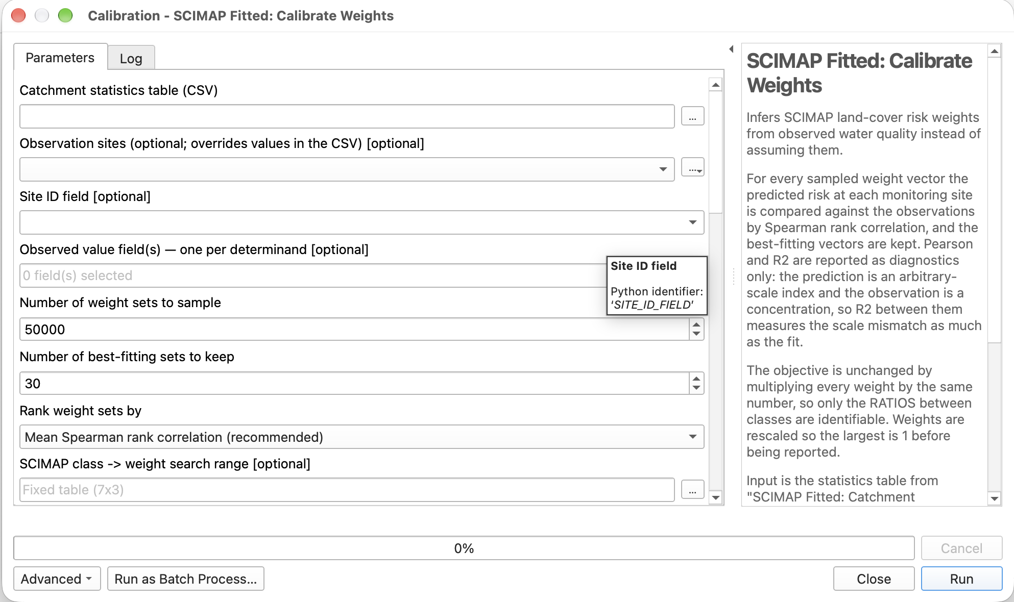 SCIMAP Fitted 2 Processing dialog
